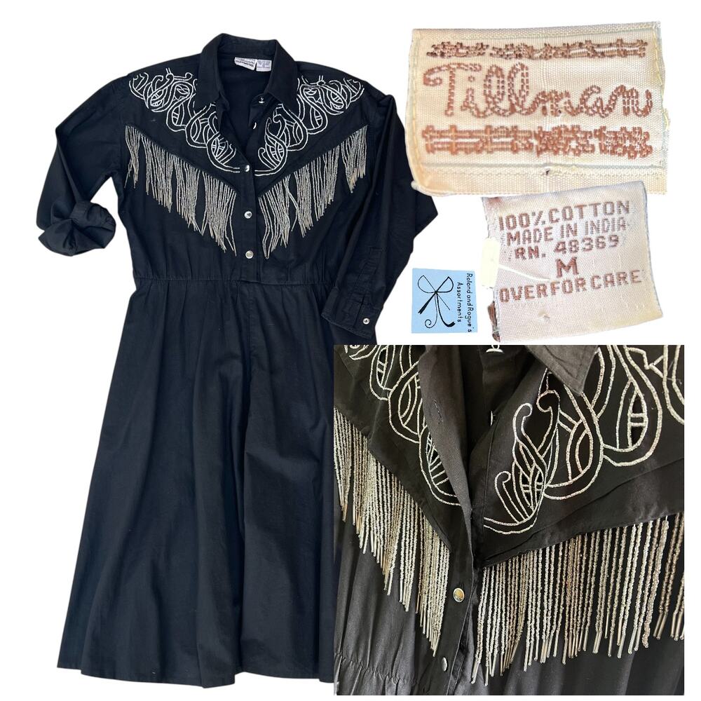 Tillman Western Wear 100% Cotton Beaded Fringe Dress Sz M As-is